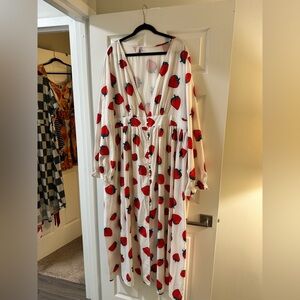 Rosegal White Long Sleeve Maxi Dress with Red Strawberry Print